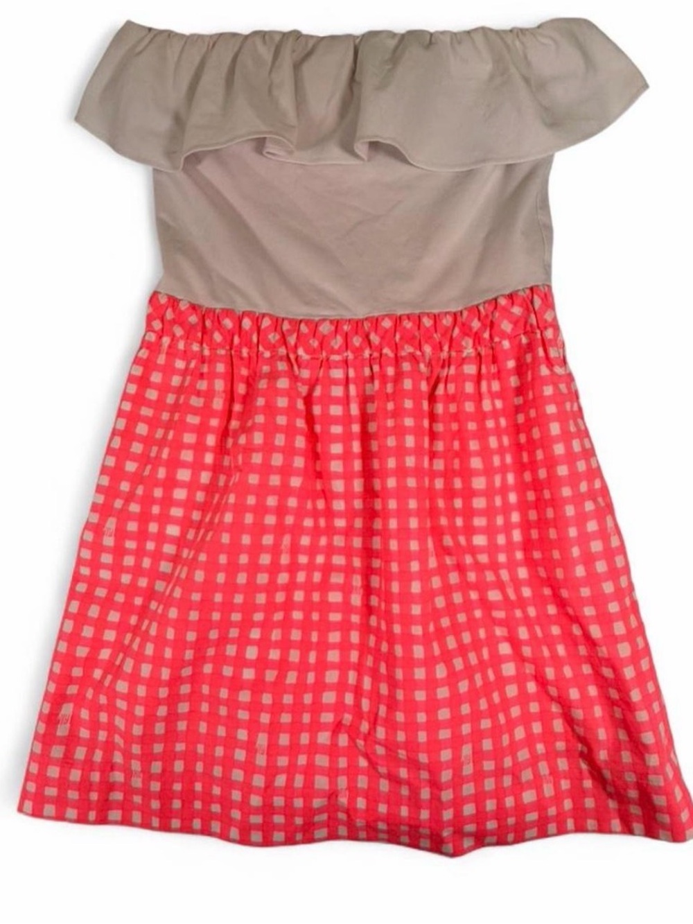 Lilly Pulitzer Strapless Coral Check Skirt with Cream Ruffle Bodice